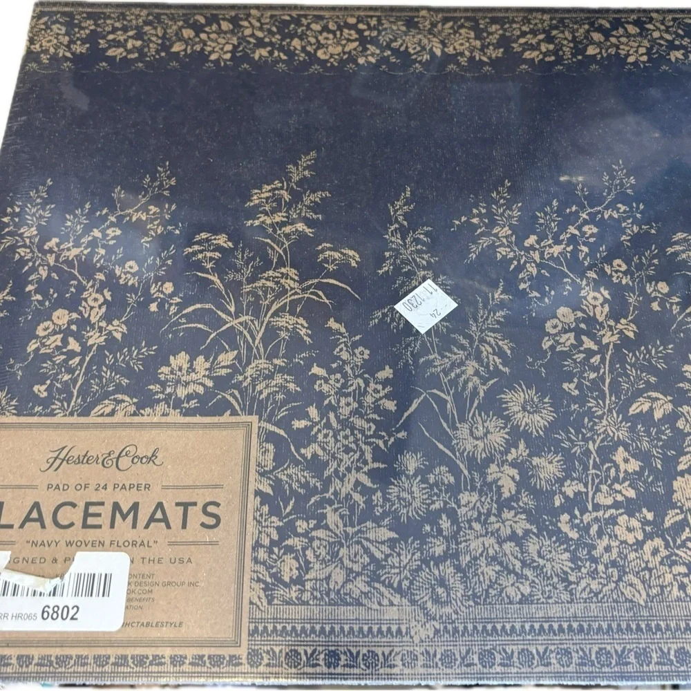 Hester & Cook NAVY WOVEN FLORAL PLACEMAT! 24 Placemats
